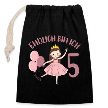 Prinzessin Geburtstagshirt Endlich 5 Jahre Mädchen - Verschließbarer Geschenkbeutel aus Baumwolle (14x20cm) - Schwarz - Vorne