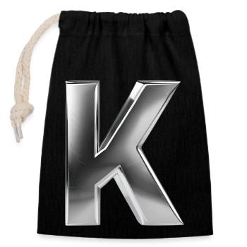 Chrome ,, K " Metallic - Closable cotton gift bag (14x20cm) - black - Front