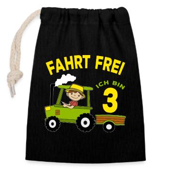 Motif anniversaire tracteur cadeau garçon 3 ans - Sac cadeau en coton avec cordon (14 x 20 cm) - noir - Devant