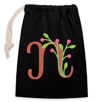 Elegant letter 'N' with flowers - Closable cotton gift bag (14x20cm) - black - Front