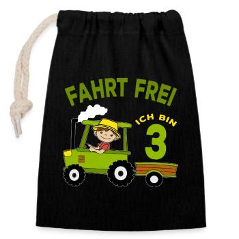 tracteur anniversaire motif 3 ans garçons cadeau - Sac cadeau en coton avec cordon (14 x 20 cm) - noir - Devant