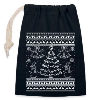 Schneemann Weihnachtsmuster - Verschließbarer Geschenkbeutel aus Baumwolle (14x20cm) - Navy - Vorne