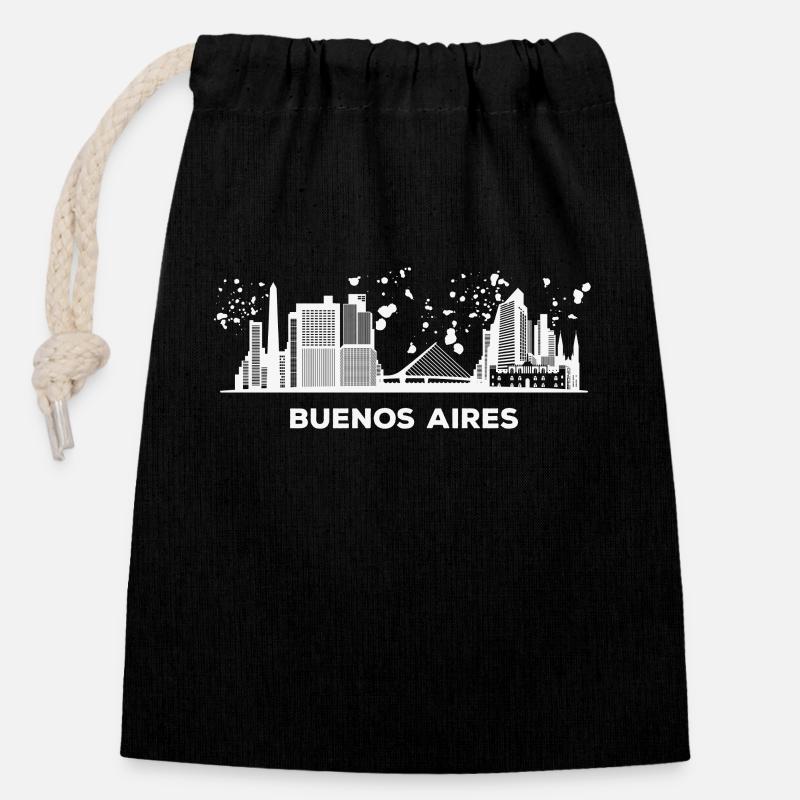 Porteños Skyline Buenos Aires - Sac cadeau en coton avec cordon (14 x 20 cm) - noir