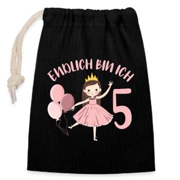 Prinzessin Geburtstagshirt Endlich 5 Jahre Mädchen - Verschließbarer Geschenkbeutel aus Baumwolle (14x20cm) - Schwarz - Vorne