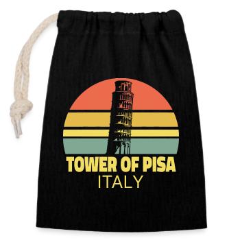 Schiefer Turm von Pisa Retro Sonnenuntergang Silhouette - Verschließbarer Geschenkbeutel aus Baumwolle (14x20cm) - Schwarz - Vorne