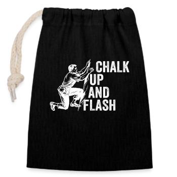 Boulderer Chalk Up Und Flash Bouldering - Verschließbarer Geschenkbeutel aus Baumwolle (14x20cm) - Schwarz - Vorne
