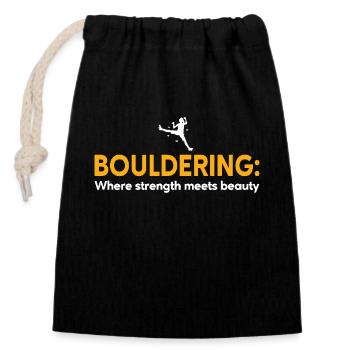 Bouldern Stärke Schönheit Boulderer - Verschließbarer Geschenkbeutel aus Baumwolle (14x20cm) - Schwarz - Vorne