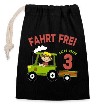 tracteur anniversaire motif 3 ans garçons cadeau - Sac cadeau en coton avec cordon (14 x 20 cm) - noir - Devant