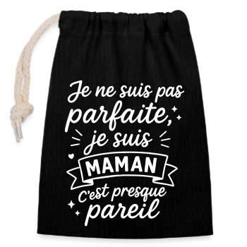 Pas parfaite,maman,fête des mères,Noël,Humour - Sac cadeau en coton avec cordon (14 x 20 cm) - noir - Devant