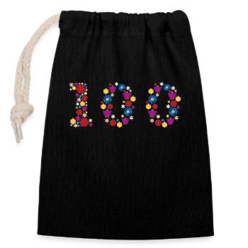 Fleurs 100 - Sac cadeau en coton avec cordon (14 x 20 cm) - noir - Devant