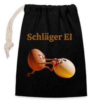 Racket Egg – Funny Egg Fight - Closable cotton gift bag (14x20cm) - black - Front