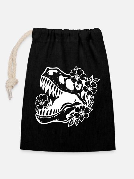 Blumen Dinosaurier Silhouette Design - Verschließbarer Geschenkbeutel aus Baumwolle (14x20cm) - Schwarz