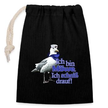 Lustige Möwe mit Spruch - Scheiß drauf! - Verschließbarer Geschenkbeutel aus Baumwolle (14x20cm) - Schwarz - Vorne