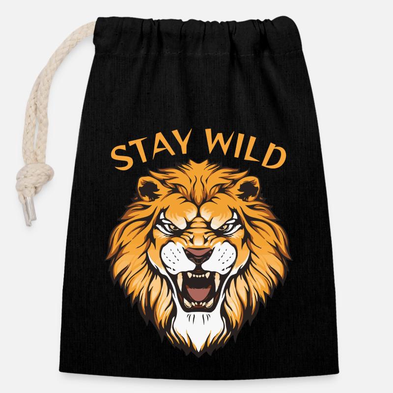 Restez sauvage - Sac cadeau en coton avec cordon (14 x 20 cm) - noir