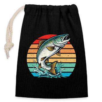 Lachs Angeln Atlantischer Lachs Fischen Angler - Verschließbarer Geschenkbeutel aus Baumwolle (14x20cm) - Schwarz - Vorne