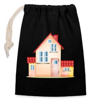Buntes Haus – Freundliches Zuhause Motiv - Verschließbarer Geschenkbeutel aus Baumwolle (14x20cm) - Schwarz - Vorne