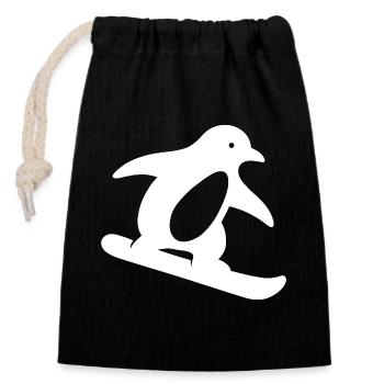 Minimalistischer Pinguin Snowboard Winterurlaub - Verschließbarer Geschenkbeutel aus Baumwolle (14x20cm) - Schwarz - Vorne