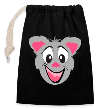 Gray Kawaii Cat Cartoon Face - Closable cotton gift bag (14x20cm) - black - Front