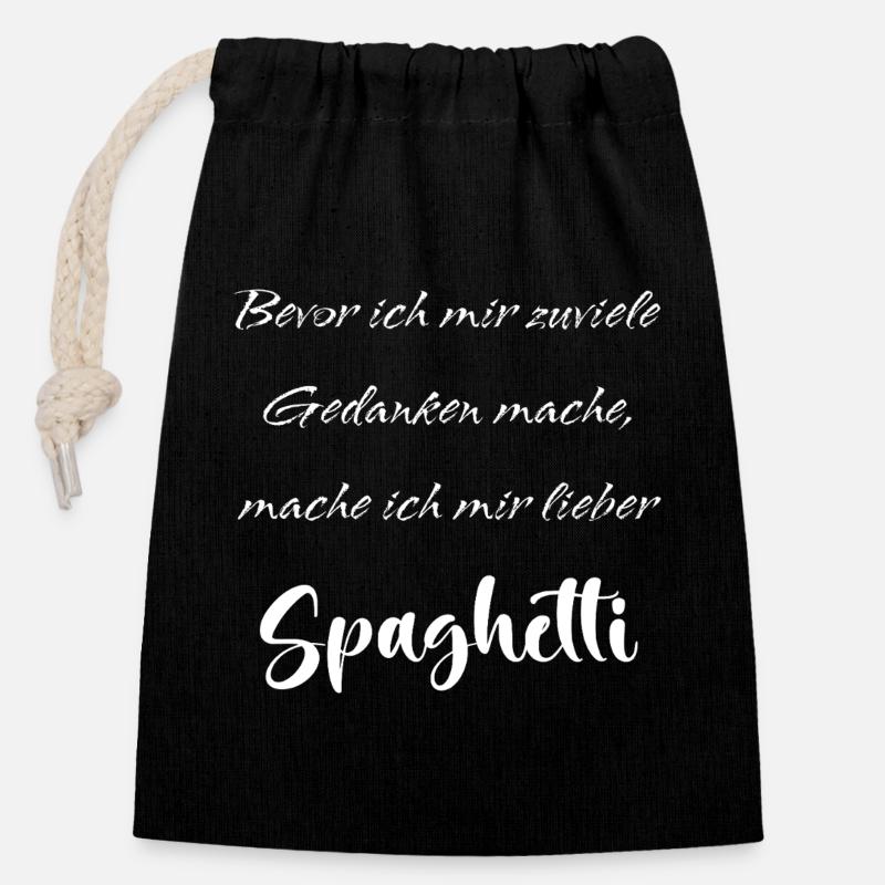 Gedanken-Spaghetti - Verschließbarer Geschenkbeutel aus Baumwolle (14x20cm) - Schwarz