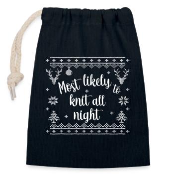 Most likely to knit all night - Verschließbarer Geschenkbeutel aus Baumwolle (14x20cm) - Navy - Vorne