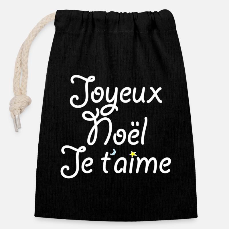 Joyeux Noël Je t'aime - Sac cadeau en coton avec cordon (14 x 20 cm) - noir
