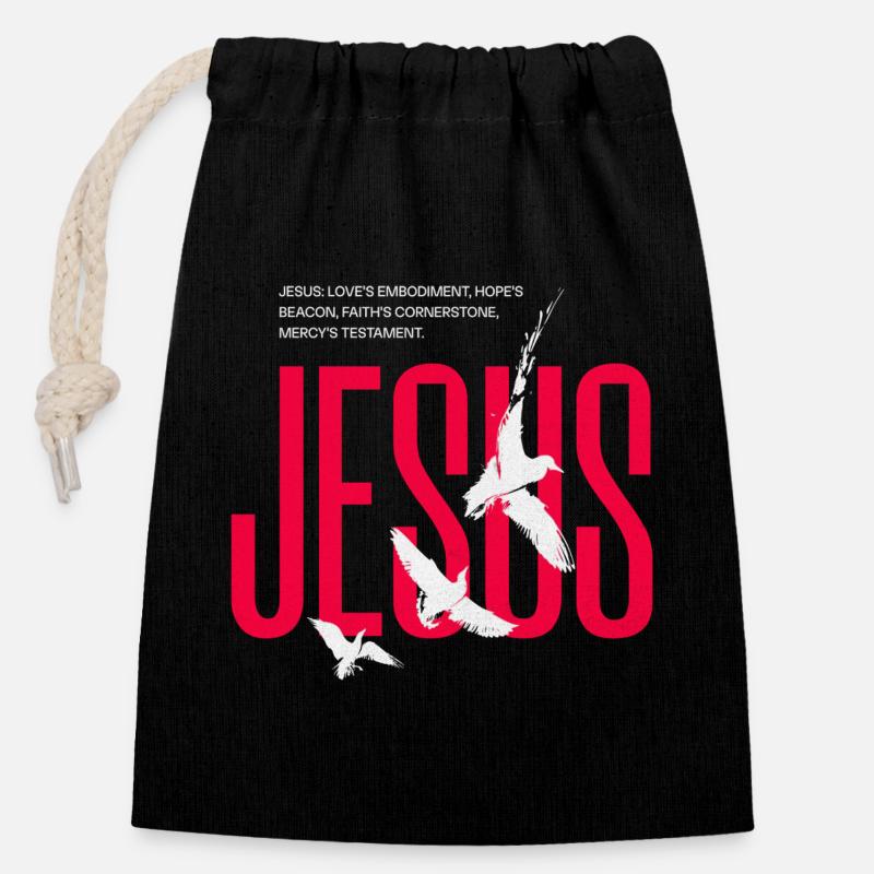 Typographie des colombes de Jésusis - Sac cadeau en coton avec cordon (14 x 20 cm) - noir