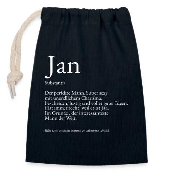 Jan Wörterbuch Erklärung Vorname Jan - Verschließbarer Geschenkbeutel aus Baumwolle (14x20cm) - Navy - Vorne