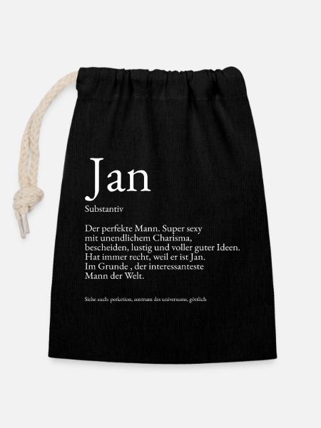 Jan – Witzige Namensdefinition - Verschließbarer Geschenkbeutel aus Baumwolle (14x20cm) - Schwarz