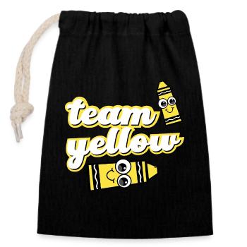 Team Yellow Crayons with Face - Closable cotton gift bag (14x20cm) - black - Front
