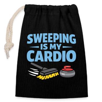 Curling, balayage drôle, cardio dur avec balai - Sac cadeau en coton avec cordon (14 x 20 cm) - noir - Devant