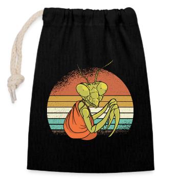 Mantis im Retro Sonnenuntergang - Verschließbarer Geschenkbeutel aus Baumwolle (14x20cm) - Schwarz - Vorne