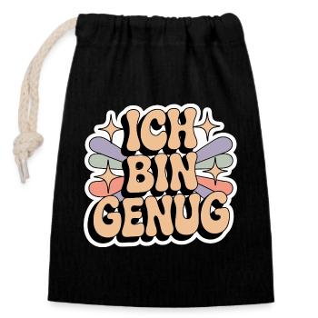 Ich bin genug – Retro Statement - Verschließbarer Geschenkbeutel aus Baumwolle (14x20cm) - Schwarz - Vorne