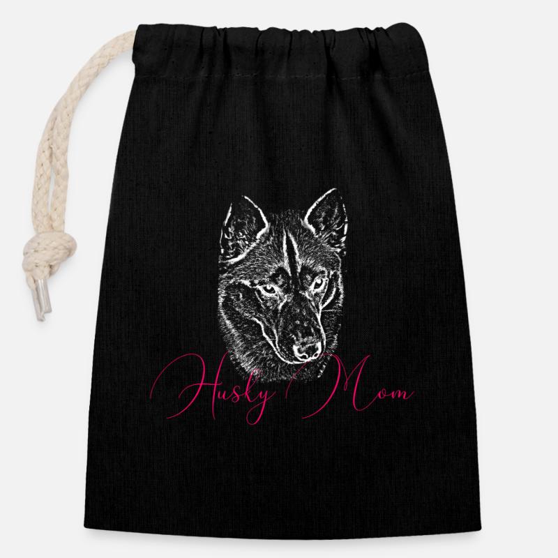 Husky Mom Kunstdruck - Verschließbarer Geschenkbeutel aus Baumwolle (14x20cm) - Schwarz
