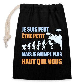 Petit mais je grimpe plus haut humour escalade - Sac cadeau en coton avec cordon (14 x 20 cm) - noir - Devant