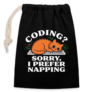 Coding? Sorry, I Prefer Napping Funny Cat - Closable cotton gift bag (14x20cm) - black - Front