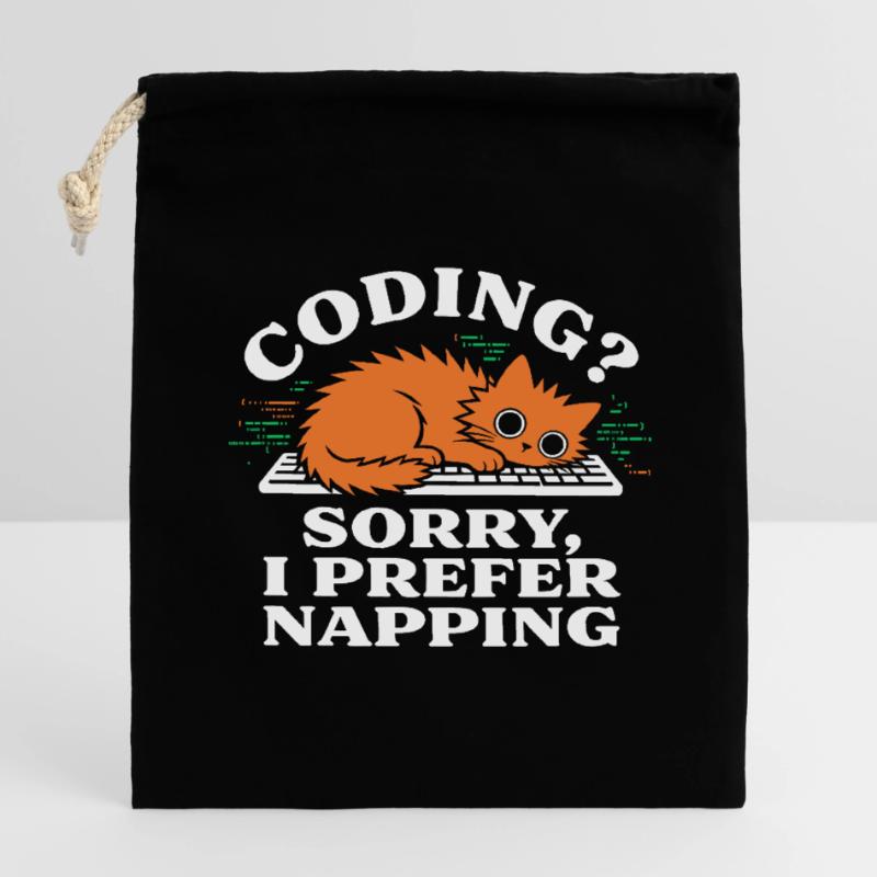 Coding? Sorry, I Prefer Napping Funny Cat Closable cotton gift bag (14x20cm)