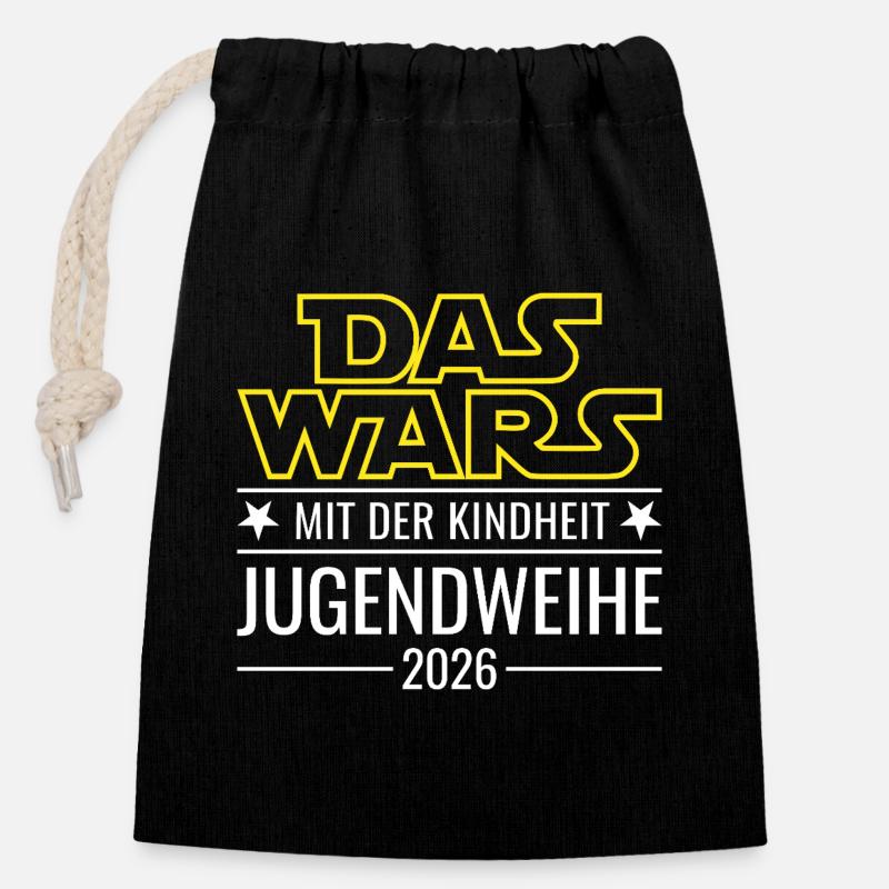 Jugendweihe 2026 Das wars mit der Kindheit - Verschließbarer Geschenkbeutel aus Baumwolle (14x20cm) - Schwarz