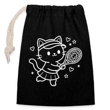 Kawaii Katze Tennisspieler - Verschließbarer Geschenkbeutel aus Baumwolle (14x20cm) - Schwarz - Vorne