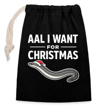 Aal I Want For Christmas – Funny Eel Shirt - Closable cotton gift bag (14x20cm) - black - Front