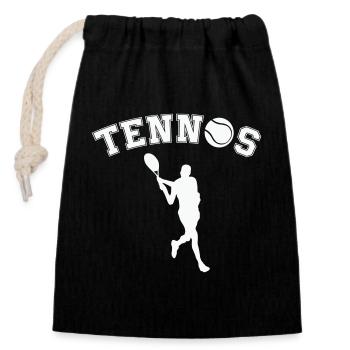 Tennis Silhouette with Ball - Retro Font - Closable cotton gift bag (14x20cm) - black - Front