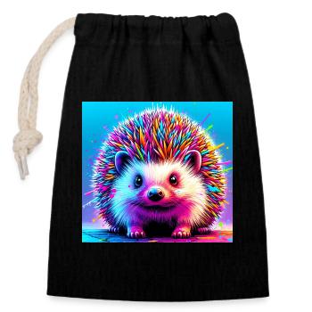 hedgehog - Closable cotton gift bag (14x20cm) - black - Front