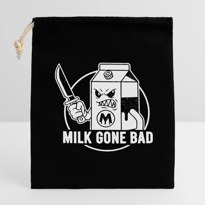 Milk goes evil: menacing cardboard figure Closable cotton gift bag (14x20cm)