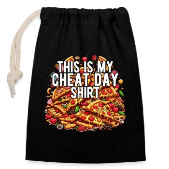 Cheat Day Pizza GYM Body Building Nutrition Funny - Closable cotton gift bag (14x20cm) - black - Front