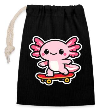 axolotl skateboard - Closable cotton gift bag (14x20cm) - black - Front