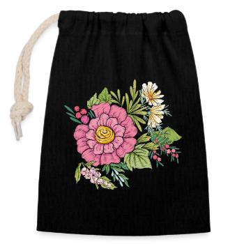 Image de fleur - Sac cadeau en coton avec cordon (14 x 20 cm) - noir - Devant