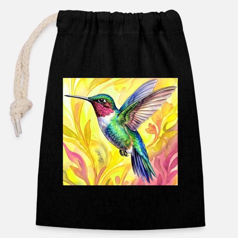 colibri - Sac cadeau en coton avec cordon (14 x 20 cm) - noir