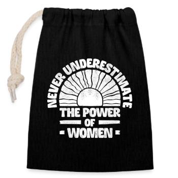 Never underestimate the power of women - white - Closable cotton gift bag (14x20cm) - black - Front