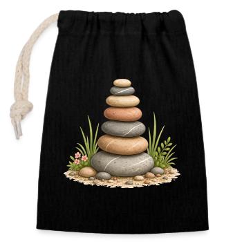 Zen Stone Tower Balance Garden Rest Motif - Closable cotton gift bag (14x20cm) - black - Front