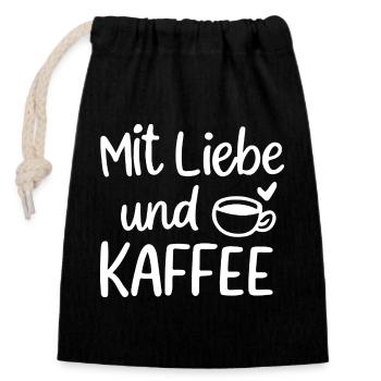 Mit Liebe und Kaffee Illustration Morgenmuffel - Verschließbarer Geschenkbeutel aus Baumwolle (14x20cm) - Schwarz - Vorne