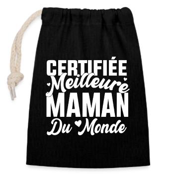 Certifiée meilleure maman du monde - Sac cadeau en coton avec cordon (14 x 20 cm) - noir - Devant